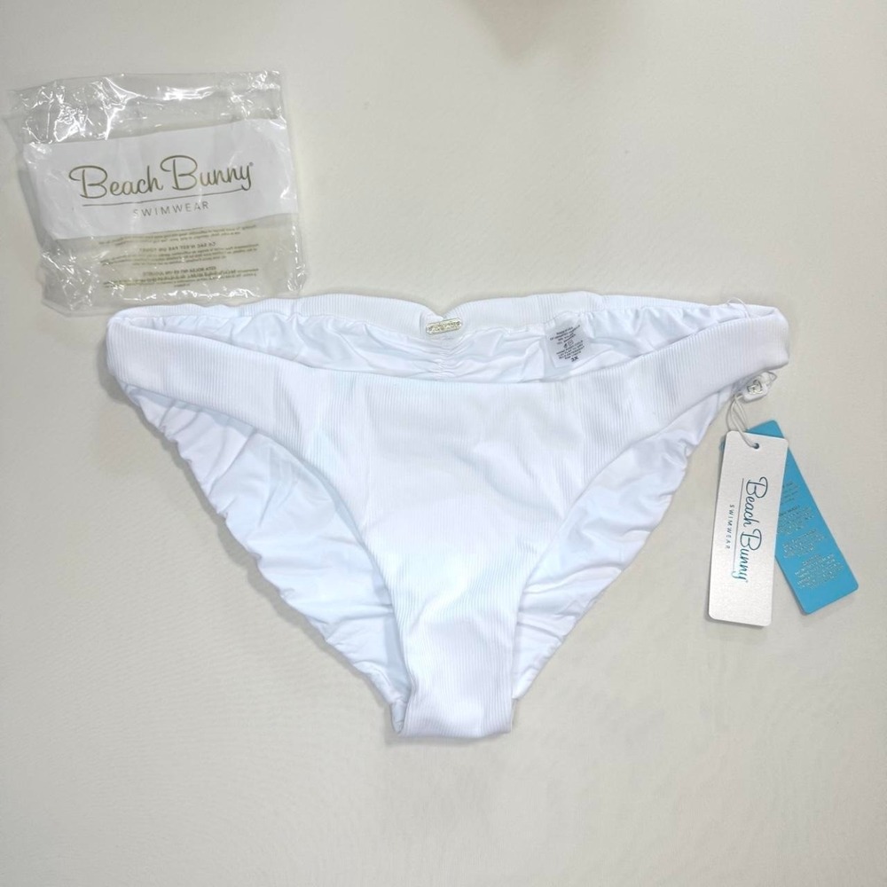 Beach Bunny White Ribbed Bikini Bottoms 3X Luxe Swimwear